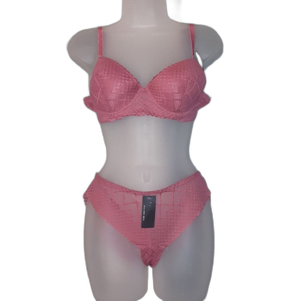 Youmita 36B Baroque Rose Symmetrical Mesh Lightly Lined Push Up Bra & Panty NWT